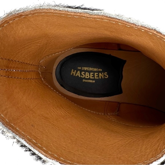 NEW Swedish Hasbeens Zebra Print Calf Hair Wooden Clog Booties Size 36/6 New - Picture 7 of 12